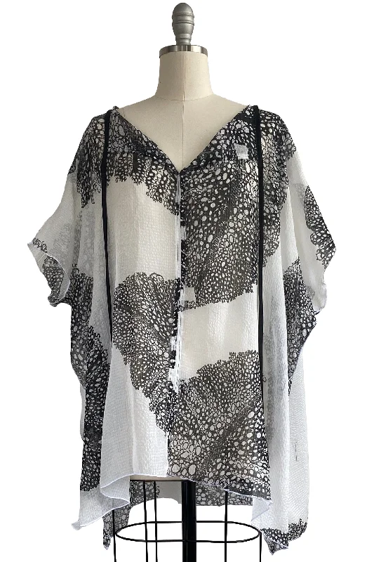 Jo Top Seersucker Silk w/ Big Leaf Print - White & Black