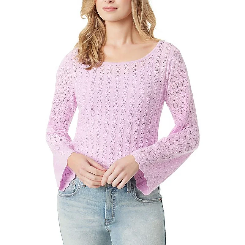 Today Only Womens Knitted Bell Sleeve Crewneck Sweater