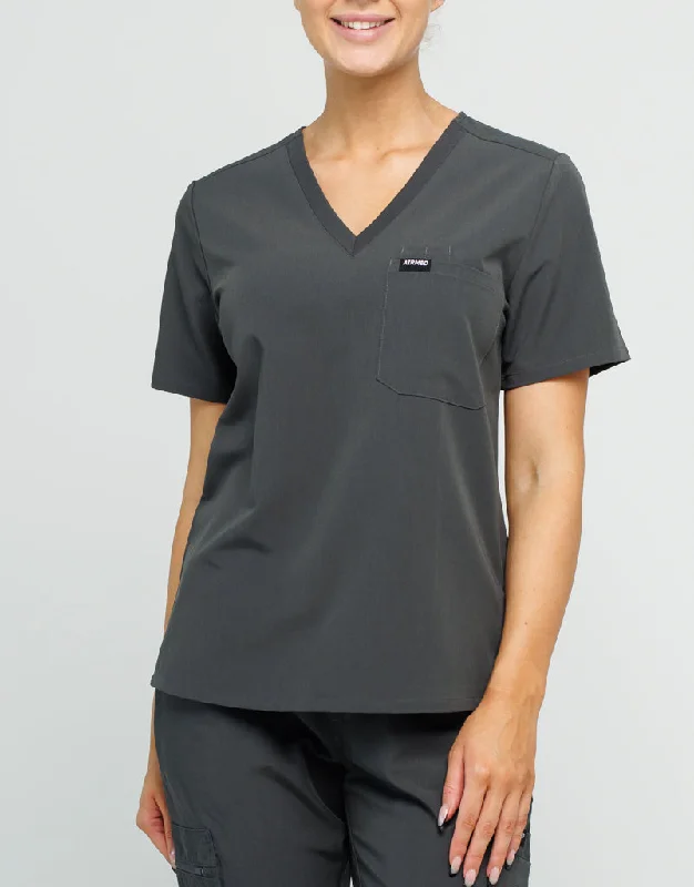 Essential One Pocket V Neck Scrub Top - Asphalt