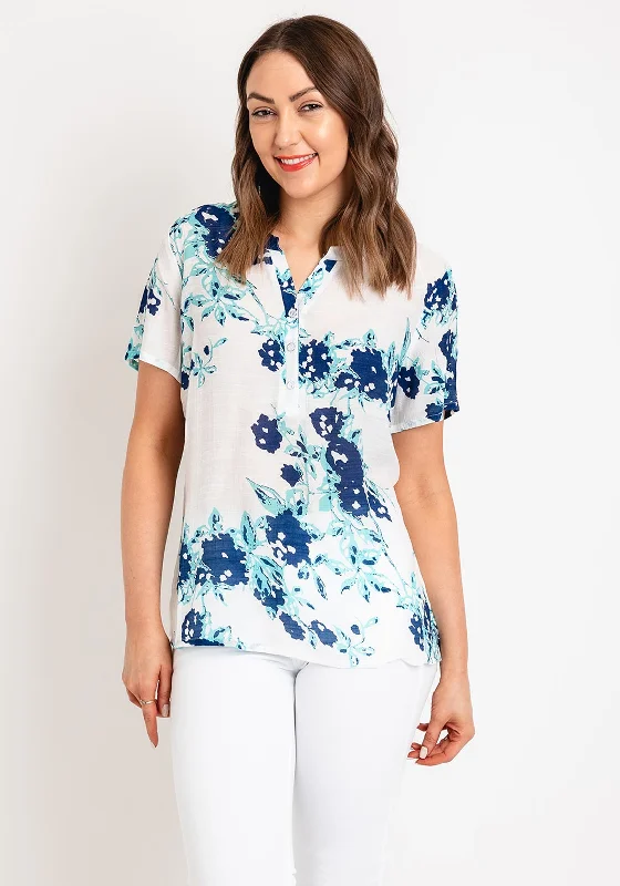 Natalia Collection Lightweight Floral Blouse, Aqua