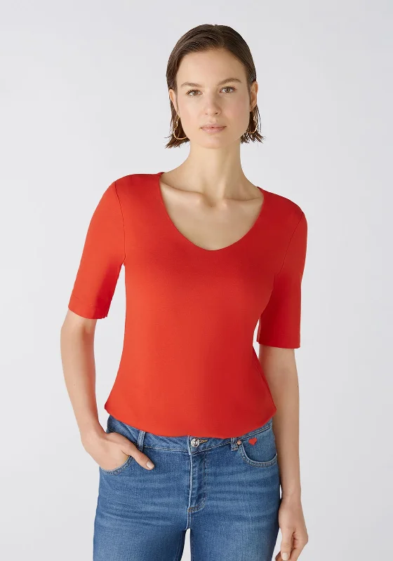 Oui V-Neck Cotton Blend T-Shirt, Aura Orange