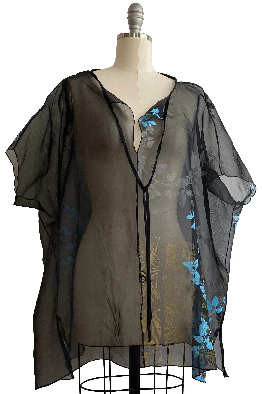 Jo Top Silk Organza w/ Vine and Tile Print - Black, Light Blue, & Gold