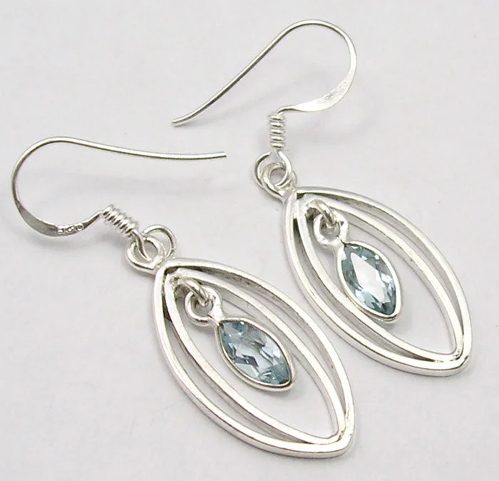 Solid Silver Blue Topaz Earrings in Double Surround