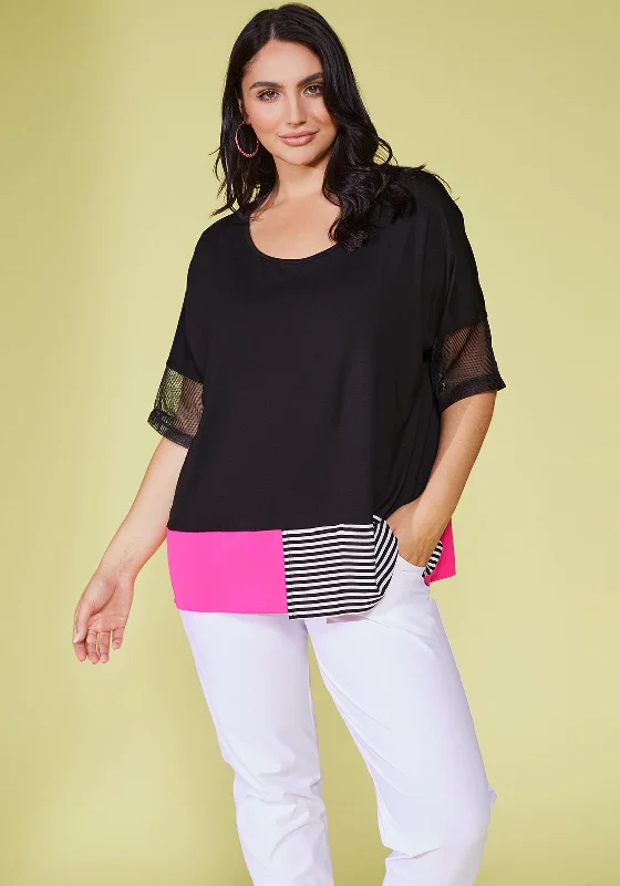 Ora Contrasting Stripe Hem Top, Black