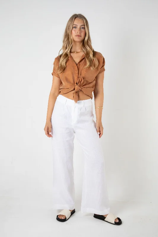 SAWYER WIDE LEG LINEN PANT - WHITE