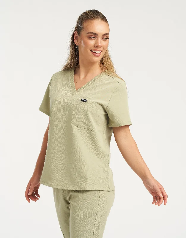 Essential One Pocket V Neck Scrub Top - Matcha