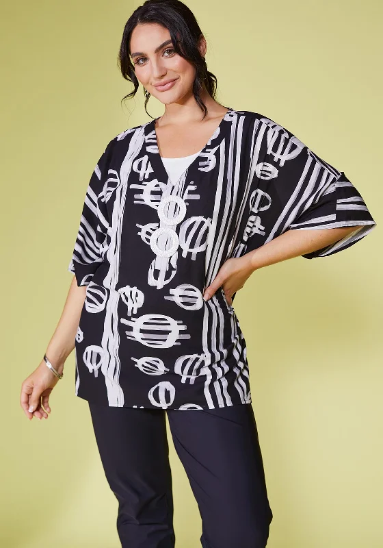 Ora V-Neck Ring Detail Print Top, Black & White