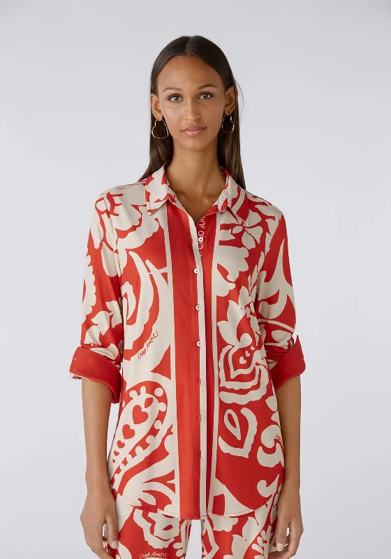 Oui Paisley Print Silk Touch Blouse, Red & White