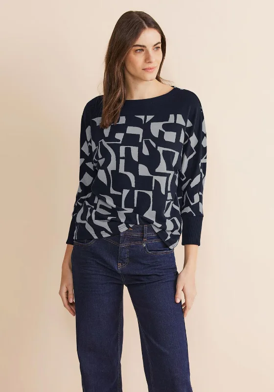 Street One Cosy Jacquard Print Top, Deep Blue