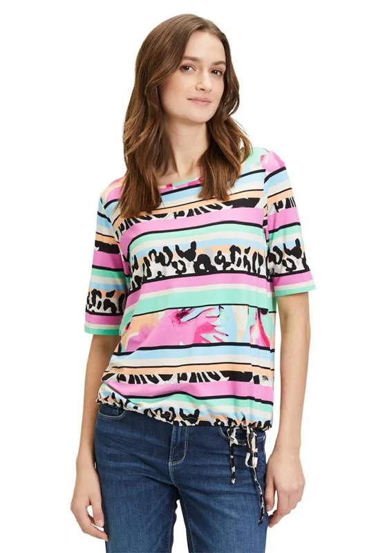 Betty Barclay Striped Drawstring Jersey Top, Multi-Coloured