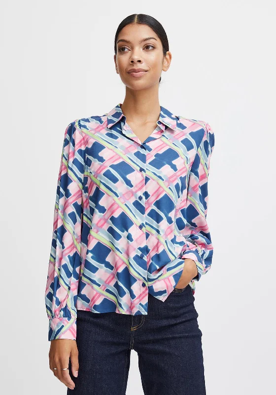 B.Young Josa Puff Shoulder Print Top, True Navy Mix