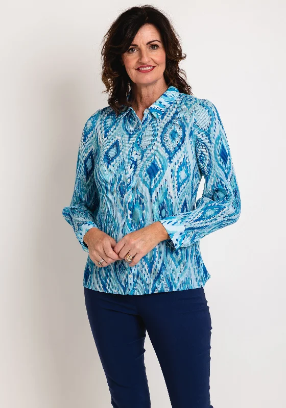 Leo & Ugo Ogee Print Plisse Stretch Blouse, Blouse