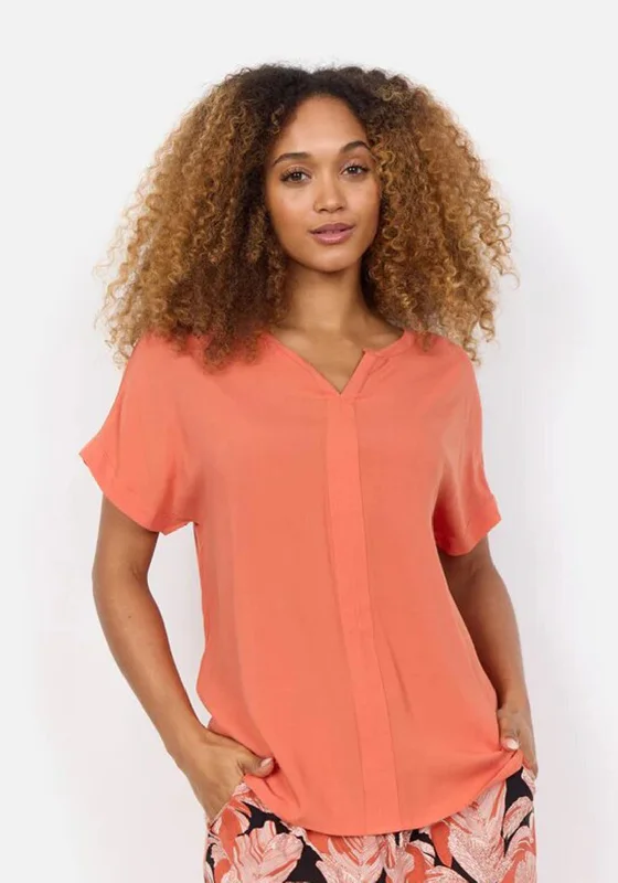 Soyaconcept Radia Lightweight V-Neck Top, Coral