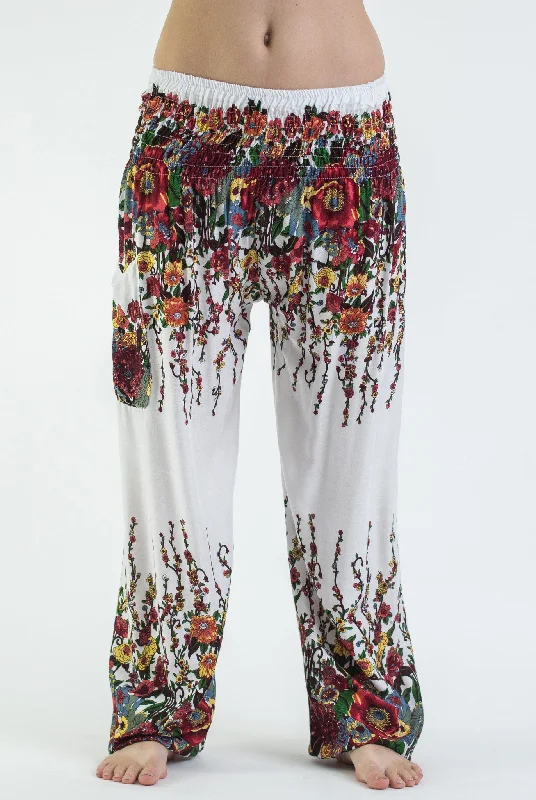 Unisex Floral Harem Pants in White