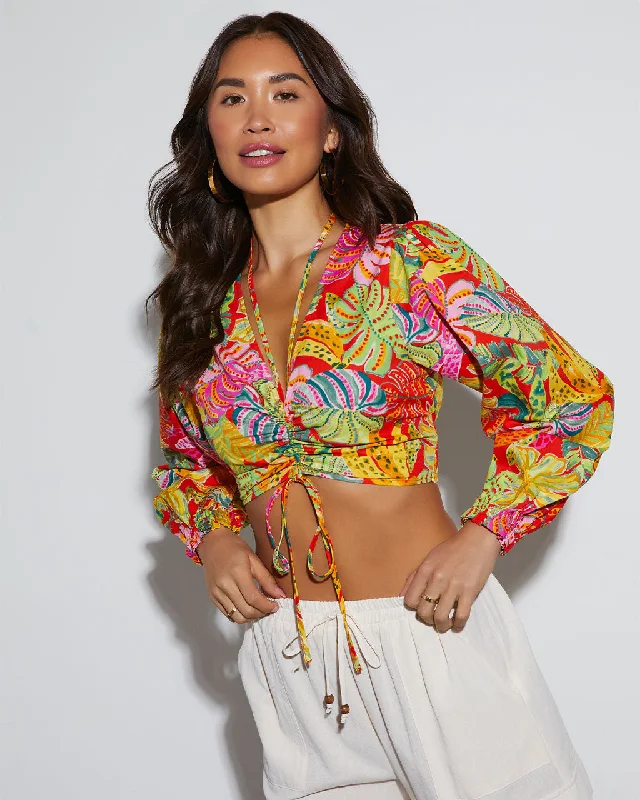 Kama Tropical Ruched Long Sleeve Top