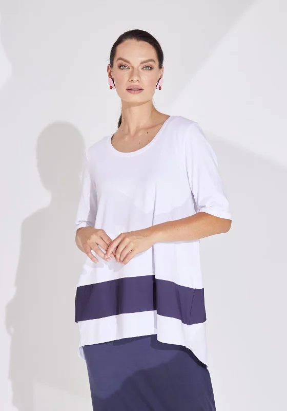 Naya Contrast Panel Vent Back Top, White & Navy