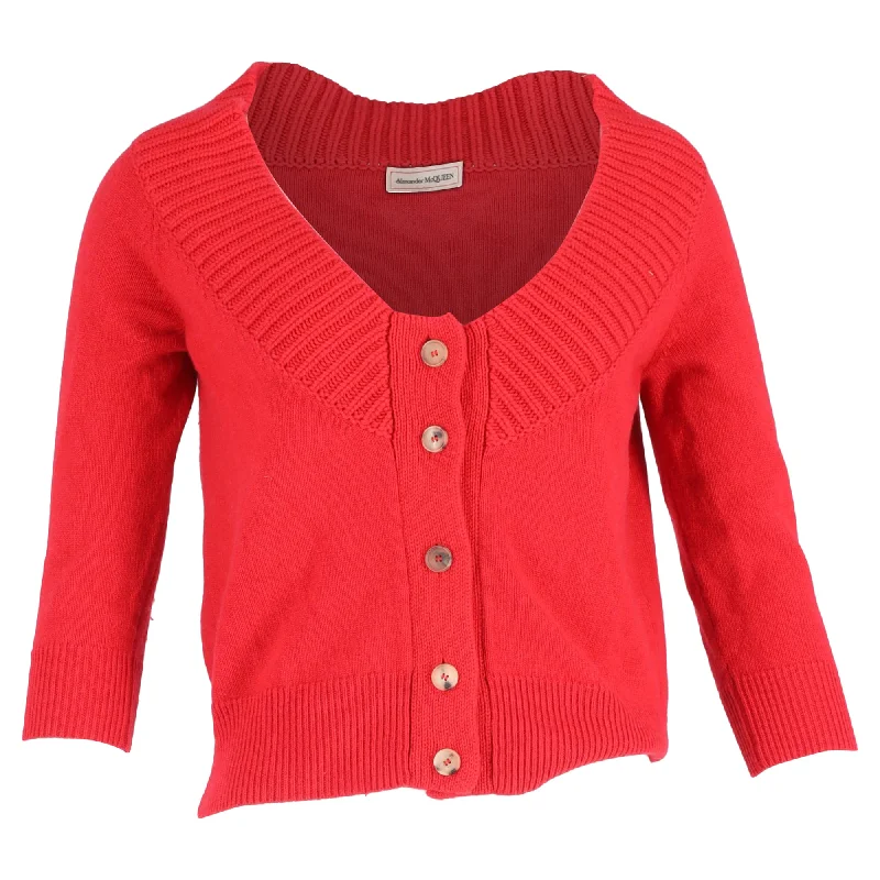 Weekend Specials to Indulge In Alexander McQueen Off-Shoulder Buttoned Cardigan in Red Cashmere Weekend Specials to Indulge In Alexander McQueen Off-Shoulder Buttoned Cardigan in Red Cashmere