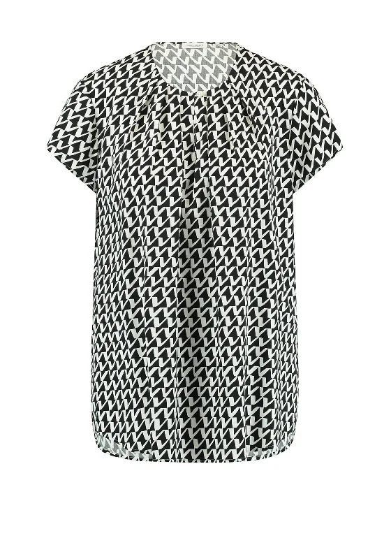 Gerry Weber Pleated Neckline Print Top, Black & White