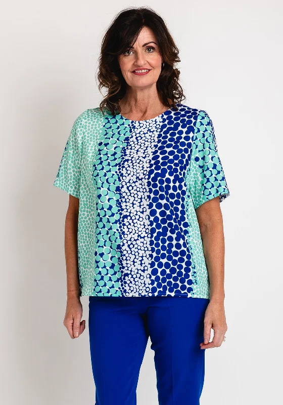 Avalon Dot Print Short Sleeve Top, Green & Blue