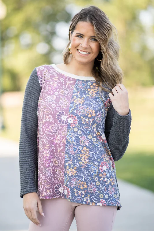 Charcoal Multicolor Paisley Floral Print Top