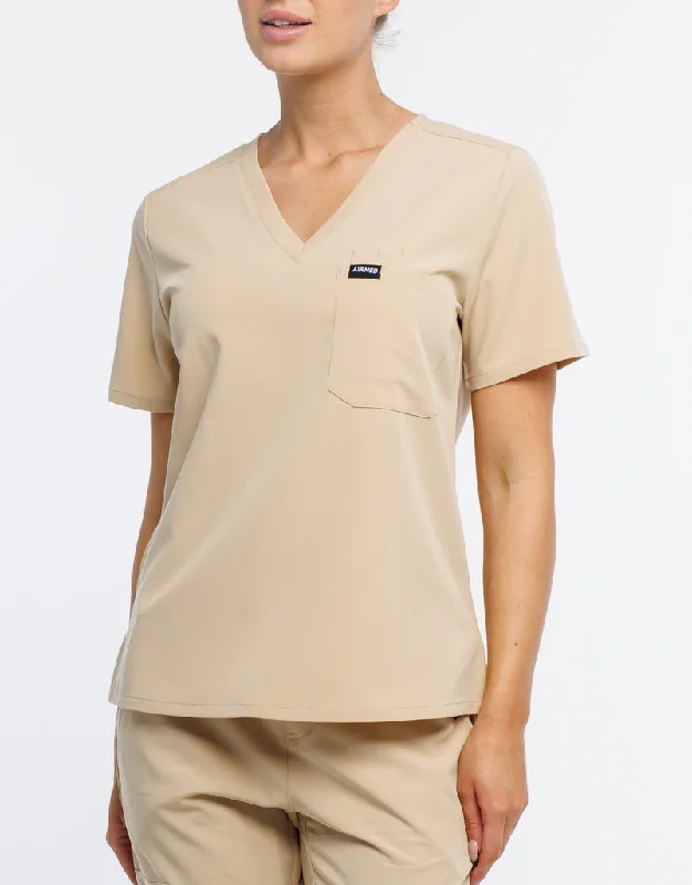 Essential One Pocket V Neck Scrub Top - Warm Sand