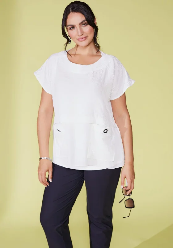 Ora Drawstring Side Material Mix Top, White