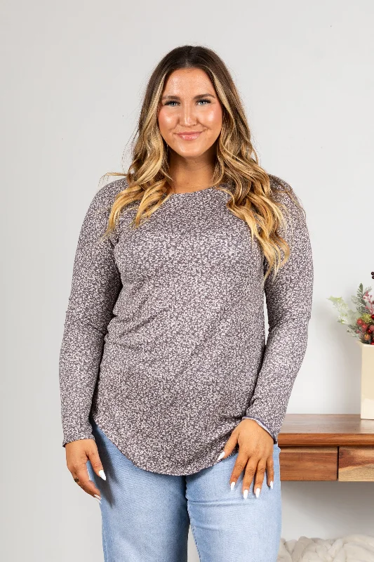 Mauve Ditsy Floral Soft Knit Long Sleeve Top