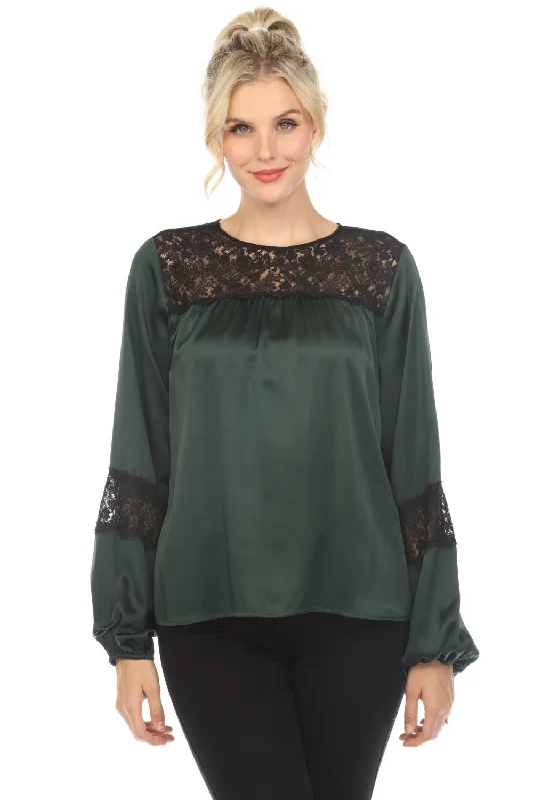 Johnny Was Love Green Midnight Long Sleeve Silk Blouse Boho Chic L14823