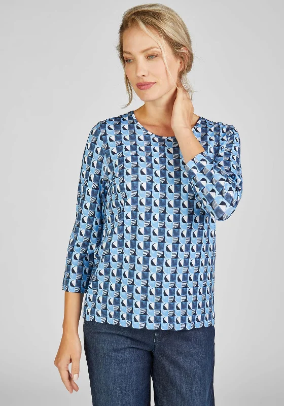 Rabe Print Cropped Sleeve Jersey Top, Blue