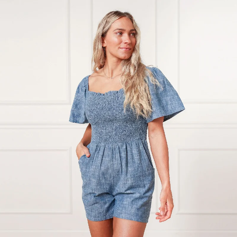 Smocked Organic Chambray Romper