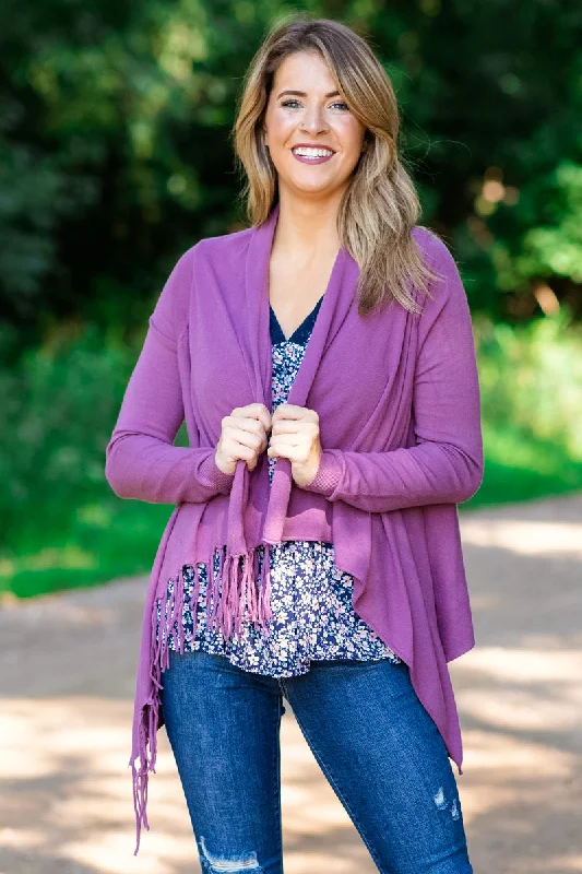 Mauve Fringe Trim Cardigan