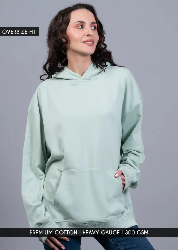 Solid Mint Green Women Drop Shoulder Terry Hoodie | Pronk