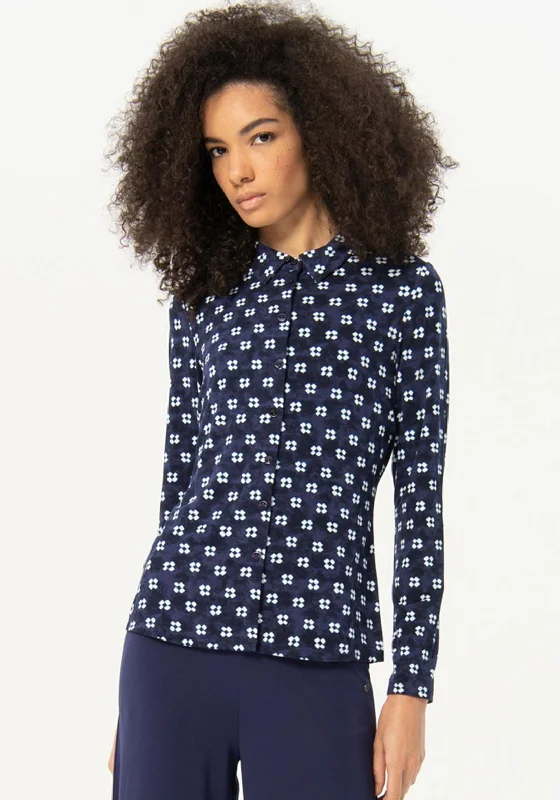 Surkana Long Sleeve Printed Crepe Shirt, Navy Blue