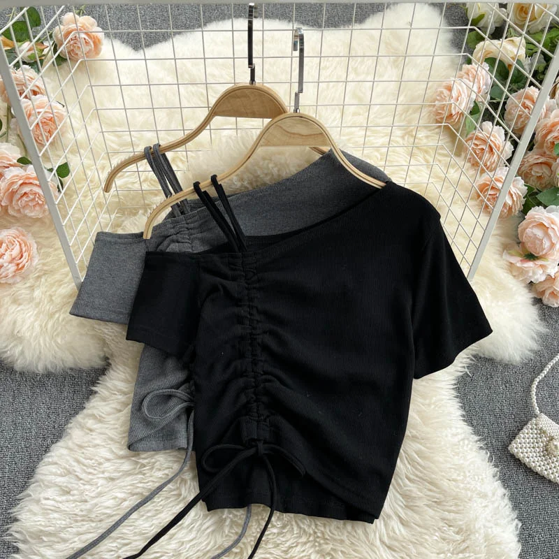 Cute one shoulder T shirt  260