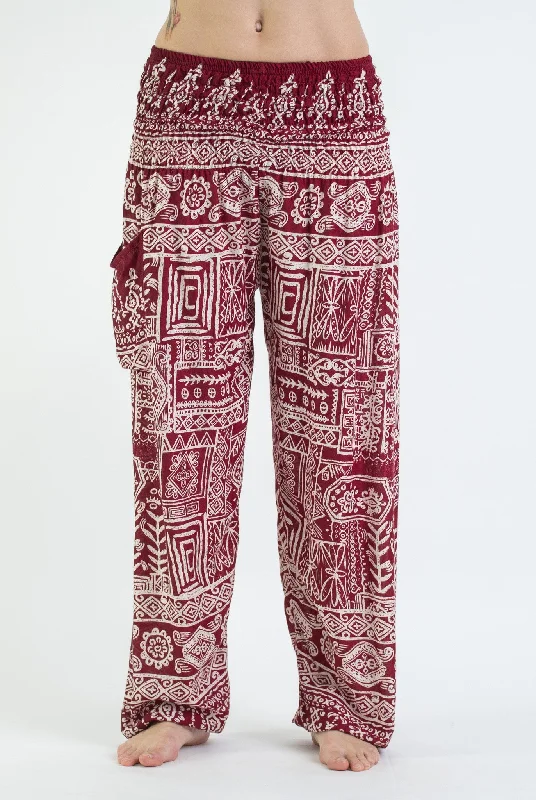 Unisex Tribal Prints Harem Pants in Red