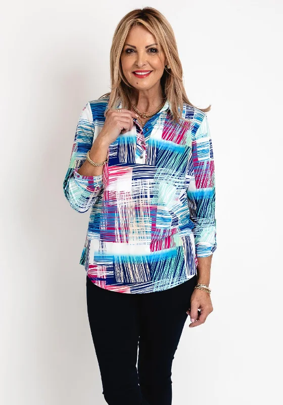 Leon Collection Lined Half Button Blouse, Multi