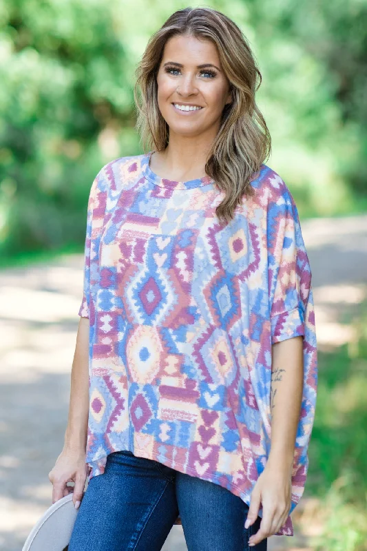 Dusty Rose and Peach Aztec Print Top