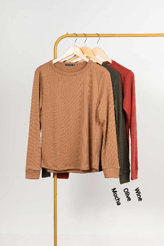 Crewneck Long Sleeve Pointelle Knit Top