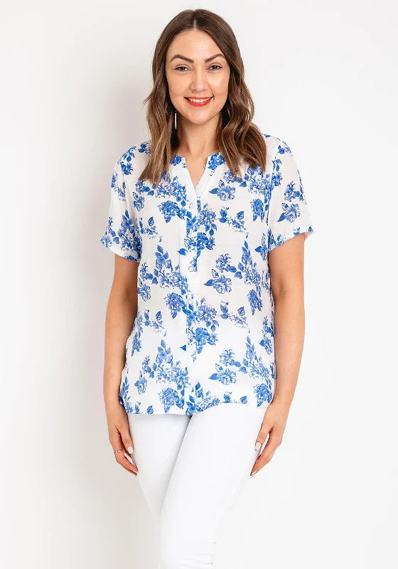 Natalia Collection Lightweight Floral Blouse, Blue