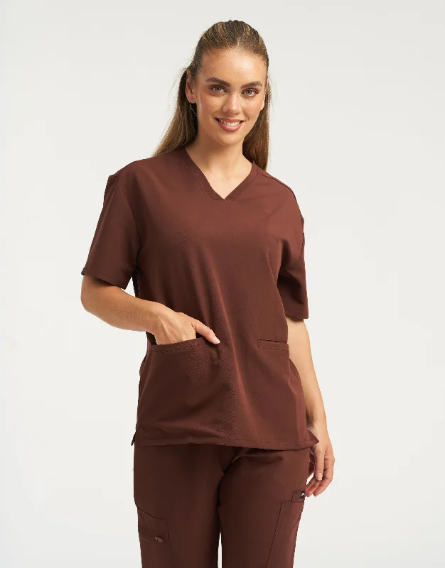 Essential V Neck Scrub Top - Cocoa